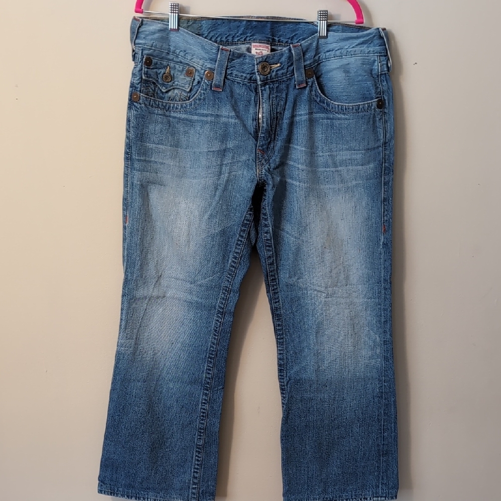 True Religion Light Blue Denim Jeans with Red Logo Tag